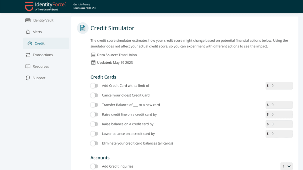 IDForce credit simulator