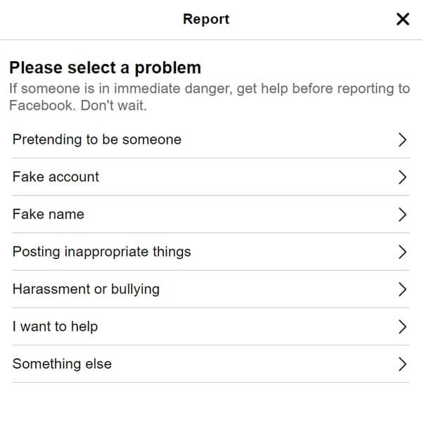 Facebook report fake profile